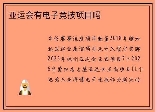 亚运会有电子竞技项目吗